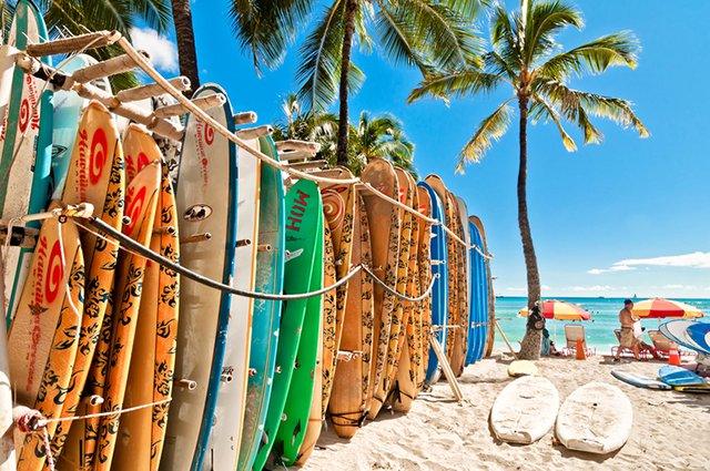 Surfboards at Waikiki Beach, Hawaii